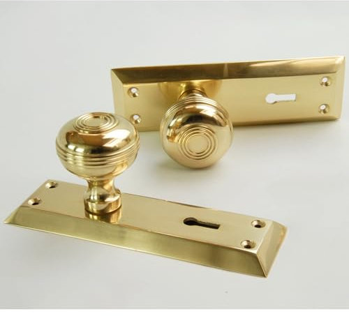 UNDERGROUND PARTS Bellport New York Solid Brass Polished Round Knobs Mortice Door Handles on Lock Backplate