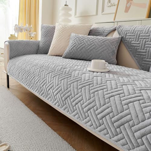 GKXLH New Sofa Cover Washable - Soft Milk Flannel Sofa Covers 1 2 3 Seater, Non-Slip Sofa Slipcovers, Couch Covers for Sectional Sofa, Corner Couch Cover L Shape Furniture Protector (Light Grey,70x70)