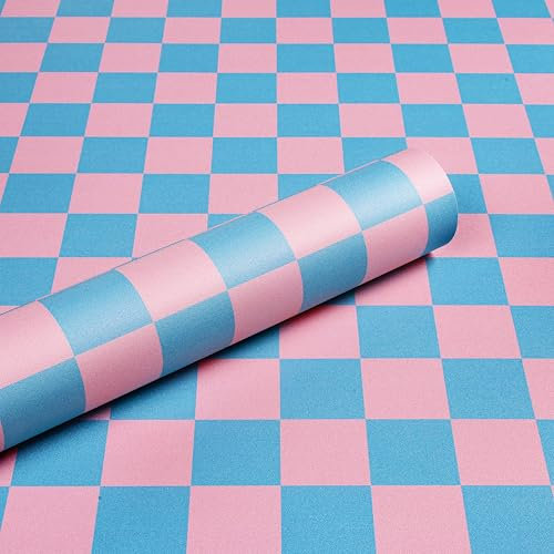ReWallpaper Blue and Pink Mosaic Wallpaper Peel and Stick Checkered Wallpaper Pink Vinyl Wrap for Cabinets Kitchen Splashback Waterproof 44.5CMx3M Geometric Wallpapers for Bedroom Girls