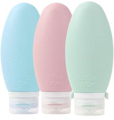 TPZORJX 3 pièces 100 ml Set de 3 pièces Bouteille de voyage en silicone anti-fuite et rechargeable, récipient de voyage portable pour shampooing, après-shampooing et revitalisant