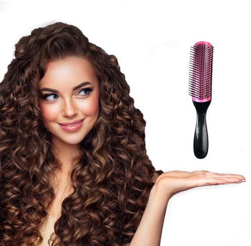 GGUFAY Haarbürste Ohne Ziepen,Curly Hair Brush D3,9-reihige Stylingbürste zum Entwirren, Lockenbürste,Glätten längerer Haare und Definieren von Locken - Für Frauen und Männer(Schwarz Rosa)