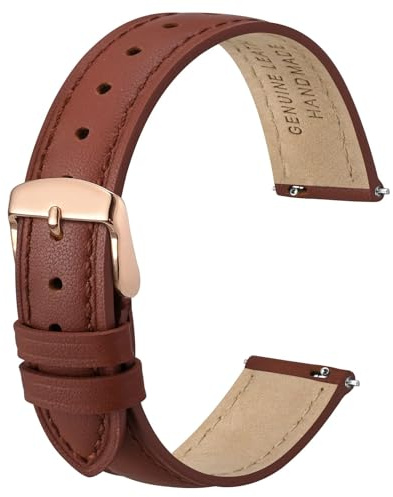 Anbeer Bracelet de montre en cuir véritable plat, fin et élégant, bracelet de remplacement à fermeture rapide pour femmes, plusieurs tailles possibles