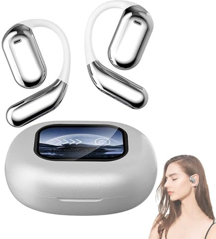 Gradientiscolor Open Ear, True Powerful Bluetooth 5.4 Open Ear Earbuds, Ipx5 Waterproof, Intelligent Touch Screen Open Bluetooth Earphones with LED Display (White)