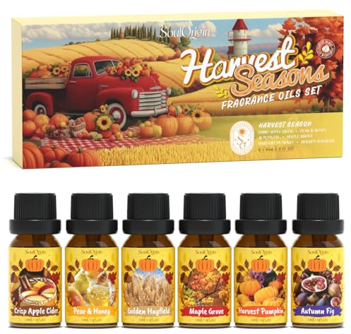 SoulOrigin Autumn Harvest Essential Oils Set, Fragrance Oil Set for Diffusers, Scented Oils for Bath Salt 6x10ml - Crisp Apple Cider, Pear & Honey, Autumn Fig, Maple Grove, Harvest Pumpkin
