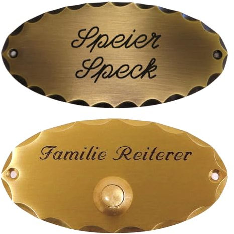 Klingelschild-Türklingel-Klingel-Namensschild-Türschild-Schild-135 x 65 mm-Messing poliert oder brüniert-mit, oder ohne Gravur-TOP-Qualität (Messing pol. mit 1 Zeile Gravur, ohne Klingelkontakt)