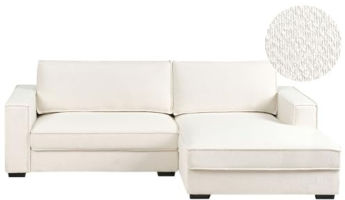 Modern Left Hand Boucle Corner Sofa Polyester Upholstered Back with Cushions Off-White Renders