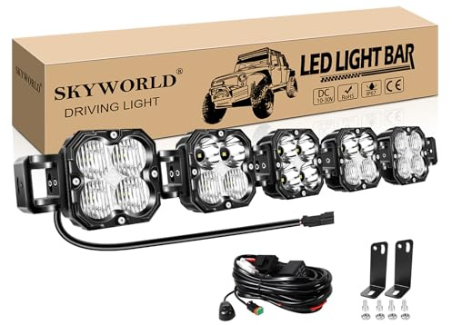 SKYWORLD Led Arbeitsscheinwerfer mit 12V DT Kabelbaum, 33 Zoll 86 cm 150W | Wasserdicht Offroad Scheinwerfer Zusatzscheinwerfer für 4x4 4WD Auto SUV ATV UTV LKW Fahrzeug, 6000K Weiß Led Arbeitslicht