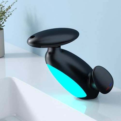 LED Bathroom Faucet with Pull Out Sprayer, 4 Modes 360° Swivel Spout Waterfall Bathroom Sink Faucet 1 Hole Single Handle, Vanity Lavatory Utility Tap,Black