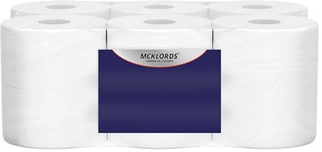 McKLords Commercial Lot de 12 rouleaux de papier toilette recyclé double épaisseur avec noyau de 60 mm, idéal pour toilettes et distributeurs 150 m