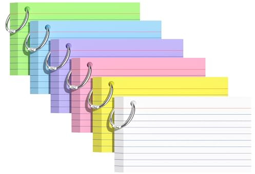 Index Cards 3x5 Inches, 300 PCS, Colored Flash Cards With Ring, Punched Lined Study Card Ruled Flashcards Notecards, Ruled Front And Blank Back, Note Card for School, College And Home