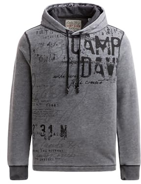 Camp David Herren Leichter Hoodie mit Ausbrenner-Effekten und Artwork Black, XXL