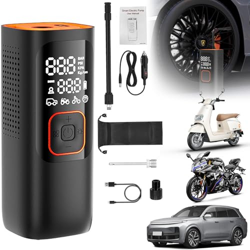 Compresor de Aire portátil para inflar neumáticos, Bomba de Aire portátil de 150 PSI y 3 x 2500 mAh, Pantalla LCD de presión precisa, compresor de Aire de inflado 3 Veces más rápido para Coche