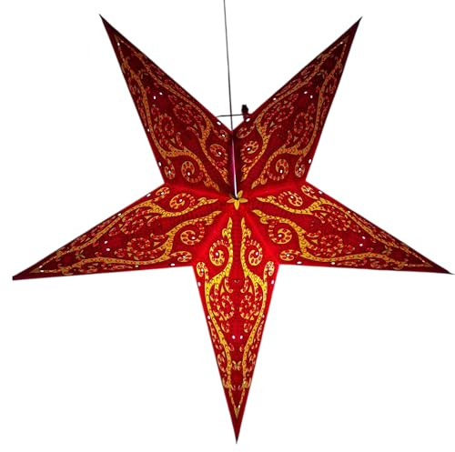 YEPSIO Laternen-Lampenschirm, Papierstern-Lichtschirme, groß, 60 cm, hängende Dekorationen für Weihnachten, Hochzeit, Heimdekoration, Geburtstagsfeier, faltbar, 5-zackiger Stern (Glitzer Rot, Gold)