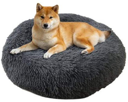 jiuzcare Hundebett Katzenbett rund flauschig, Hundebett waschbar, Hundekörbchen, Katzenbett flauschig, waschbares Hundekissen, Hundekissen rund für Hunde und Katzen (60 cm, [Dunkelgrau])