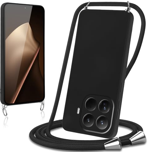 Knrlqim Funda con Cuerda para Xiaomi 15T Pro 5G,Silicona Líquida Carcasa Antigolpes Case con Correa Colgante Ajustable Collar Correa de Cuello Cadena Cordón para Xiaomi 15T Pro 6,83,Negro