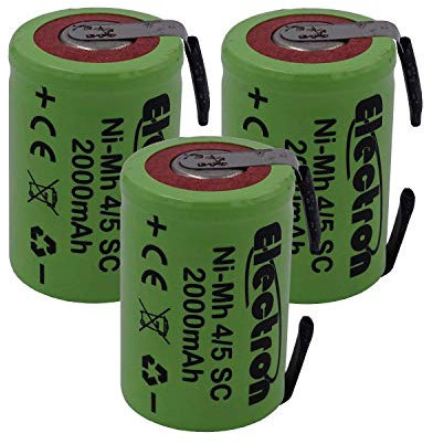Lot de 3 accus rechargeables NiMH 4/5 SC, 1,2V, 2000mAh, 22 x 33 mm, SubC, languettes à souder, pour assemblage en batteries