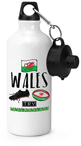 Gift Base Rugby Wales Sports Bottle Water Gym 600ml White