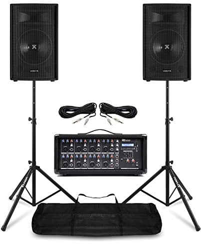 Power Dynamics Complete PA System Package - 400W SL8 8 Passive Speakers, 8-Channel Mixer Amplifier with Bluetooth, Speaker Stands & Cables for Vocalists, Bands, Churches & Events