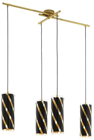EGLO Pendellampe Pinto Nero 1, 4 flammige Pendelleuchte, Material: Stahl | Farbe: Goldfarben, Glas: Schwarz, gold, Fassung: E27