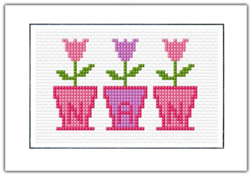3 Tulip Flower Pots (NAN), Nanny/Gran Birthday - 14 Count Cross Stitch Card Kit
