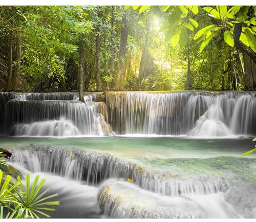 decomonkey - Papier Peint Panoramique Cascade Chute d'eau 350x256 cm - Décoration murale moderne – Tapisserie décorative pour chambre salon - Nature paysage rivière l'eau cascade