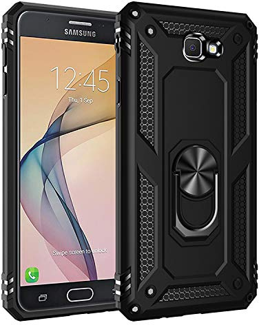 BestST Hülle für Samsung Galaxy J7 Prime Cover + HD schutzfolie, Armor Stoßfest TPU PC Schutzhülle Ringhalter Handytasche Case Handy Hüllen, Schwarz