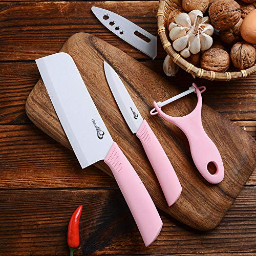 Household Ceramic Knife Set Multi-Function Kitchen Knife Fruit Knife Melon Knife Portable Portable Peeling Knife Complementary Food Knife-Pink