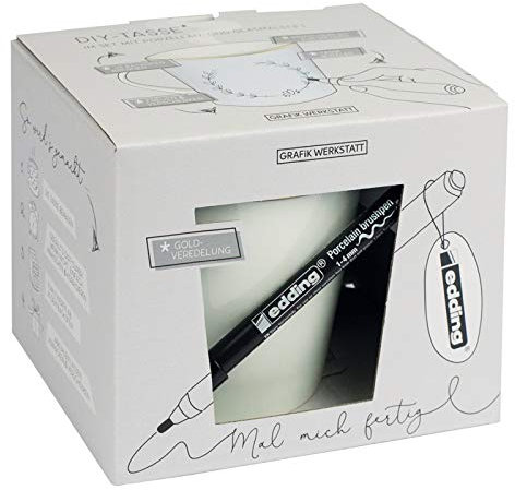 Grafik-Werkstatt Werkstatt DIY-Tasse zum selbst gestalten | Set mit edding Porzellan- und Glasmalstift | 420 ml | Kranz, 61264, Blau