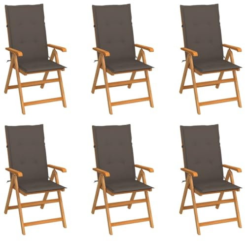 vidaXL 6X Teak Massiv Gartenstuhl mit Taupe Kissen Klappbar Hochlehner Klappstuhl Gartensessel Holzstuhl Stuhl Stühle Gartenstühle