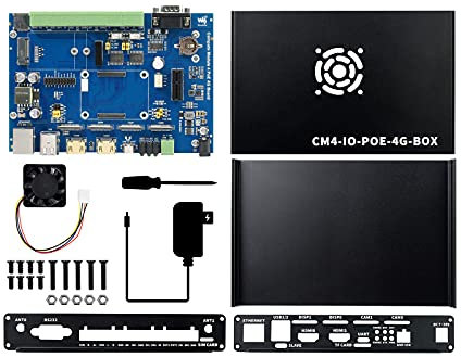 Waveshare Industrial IoT Mini-Computer Based on Raspberry Pi Compute Module 4 (Not Included) Waveshare CM4 Industrial IoT Board Inside PoE 5G/4G Metal Case with Cooling Fan
