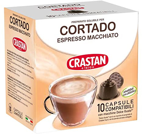 CRASTAN 1870 - Capsule compatibili Dolce Gusto - Cortado Espresso Macchiato - 1 box da 10 capsule - Senza Glutine