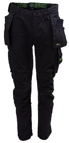 Apache Workwear Bancroft Slim Fit Trouser | Black/Grey Size 29 Leg 42 Waist | Holster Pockets | Twin Velcro Tool Holder | Knee Pad Pockets | 3D Stretch and Cordura Fabric