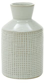 Kusso Grey Textured Ceramic Vase with Slim Neck Painted Square Textured Flowerpot for Fresh Flowers Dried Flowers