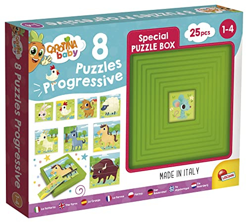 Liscianigiochi - Set mit 8 Progressiven Puzzles - Tiere Auf Dem Bauernhof - Pädagogisches und Lustiges Spiel - Puzzle-Box - 25 Stück - Für Kinder ab 1 Jahr - Carotina Baby