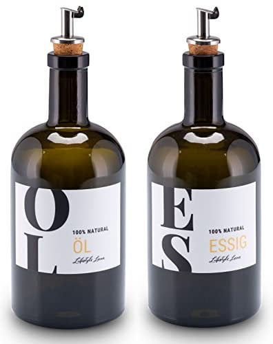 Lifestyle Lover Öl und Essig Set Apothekerflasche Glas antikgrün Olivenöl mit Ausgießer aus Edelstahl für Öl & Essig (2er Pack ÖL und ESSIG 500ml)