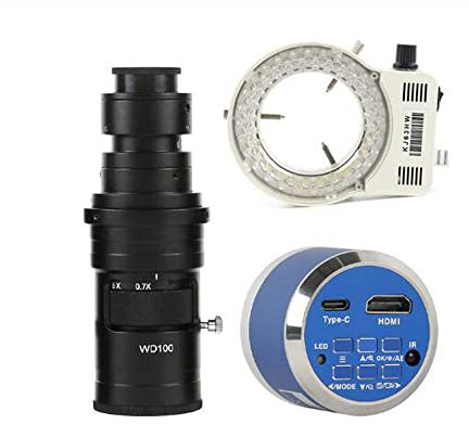 SATMW 12MP 4K 1080P HDMI PC Caméra de Microscope numérique électronique Industrielle Enregistreur vidéo et Objectif 200X C-Mount Whit 56-LED Anneau Lumineux réglable