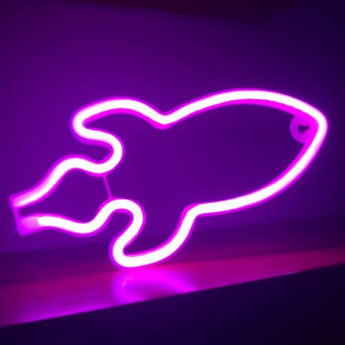 Razzo Neon LED Rosa, Neon Rosa a Forma di Razzo Decorazione Gaming, Streaming, Alimentazione USB o Batterie, Ideale come regalo, Decorazione o Setup Gamer (Rosa)