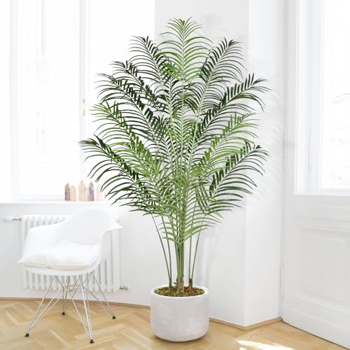 Keeplush Plante Artificielle Areca Palmier Artificiel 200cm Fausse Plante Interieur et Exterieur en Pot Plastique Arbre Artificiel Salon Balcon Chambre Verte Décoration (1 Pack)