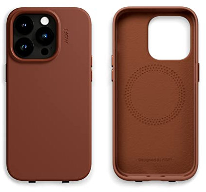 MOFT Magnetic Case for iPhone 14 Pro, Vegan Leather Snap Phone Case Compatible with MagSafe, Scratch and Dirt Resistant, Sienna Brown