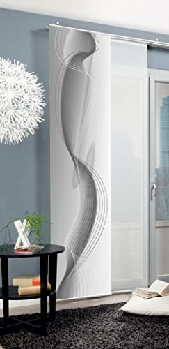 HOME WOHNIDEEN 84686 Schiebegardine FILIZ, Digitaldurck Dekostoff Seidenoptik 245x60, Farbe:grau, Größe:245 x 60 cm, Anzahl:1x