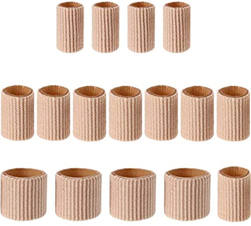 Tmianya 16 Stück Zehenkissen Tube Toe Tubes Sleeves Soft Gel Corn Pad Protektoren für Kissen Hühneraugen Blasen Zehen und Finger Feuchtigkeitsspendende Socken (Khaki, One Size)