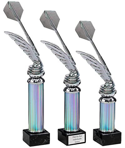 eberin · Dart Pokal · Dartturnier · Dart-WM · Wanderpokal · Dartpfeil auf Silbersäule/Marmor· Kneipe · Event · mit Wunschgravur · in 3 Größen erhältlich (28,0 cm)