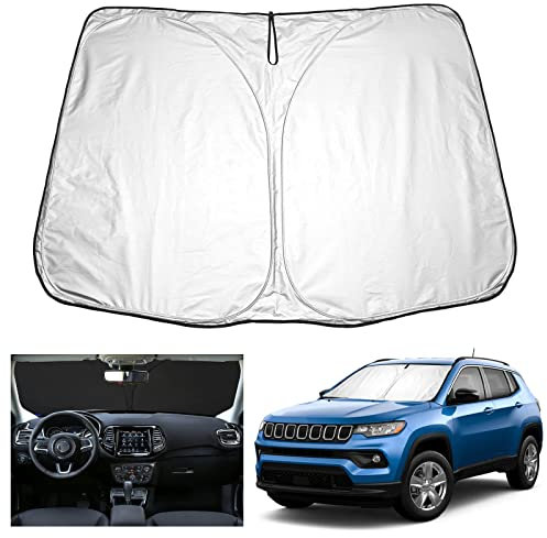 YEE PIN Compass Parasol de Voiture Compatible avec Jeep Compass 2017-2022 2023, Protection Solaire Pliable pour Voiture, Pare-Brise, Protection Contre la poussière UV