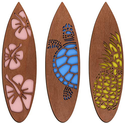 Tatuo Surfbrett-Wanddekoration, Surfbrett-Hängeschild, erhältlich in Größen, Sommer-Hintergrund für Party, tropischer Strand, Raumdekoration, Holzdekoration für hawaiianische Luau (Retro, 30 x 8 x 0,5