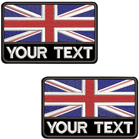 misscase Custom Name Patches Embroidered, 2PCS Embroidery British Flag Name Patch, Iron on/Hook & Loop Name Patch for Multiple Clothing Vest Jackets Work Shirts Backpacks (Military 9x5.8cm)