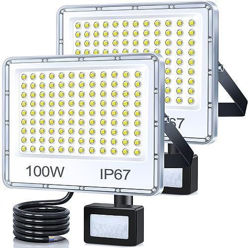 TASINUO Projecteur LED Exterieur Detecteur de Mouvement 100W, 10000LM 7000K Spot LED Extérieur Detecteur de Mouvement, IP67 Etanche 108 LEDs Eclairage Exterieur avec Detecteur pour Jardin Patio Garage