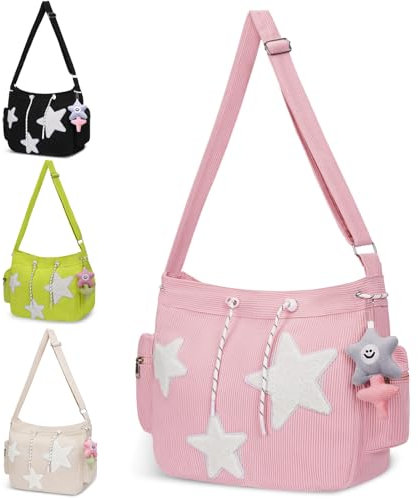YILCER Niedliche Kuriertasche, Kawaii Canvas Crossbody Tasche Y2K Stern Geldbörse für Frauen Mädchen Schule, Rosa, Pink