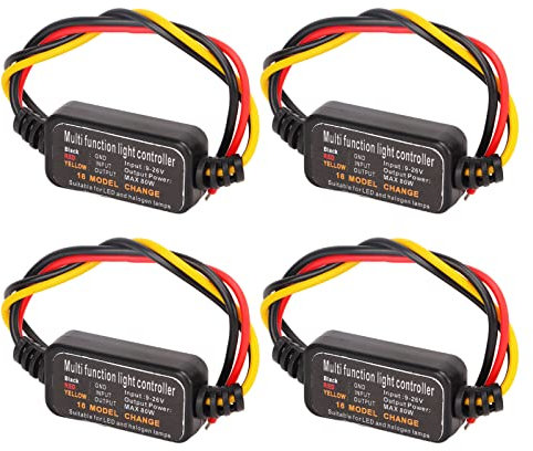 Lot de 4 Contrôleurs Stroboscopiques de Feux Stop LED, DC 9-26 V, 16 Modes Réglables pour Voiture, Moto, Module Stroboscopique de Feu Stop pour Feu Stop LED, Arrêt Arrière