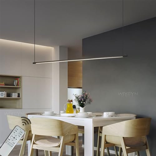 WJYCYN Lineare Schwarz Esszimmer Pendelleuchten Moderne Hängeleuchten LED Esstisch Pendellampe Höhenverstellbar Kronleuchter für Schlafzimme Büro Bar Hängelampe white light L60cm 12W