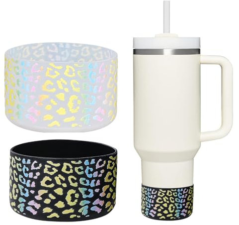 WK IEASON 2 Pcs Tumbler Bottom Protector Boot for Stanley Quencher Adventure 40oz & Stanley IceFlow 20oz 30oz and Compatible with Hydro Flask Water Bottle 12oz 21oz 24oz(LEO Transparent/Black)